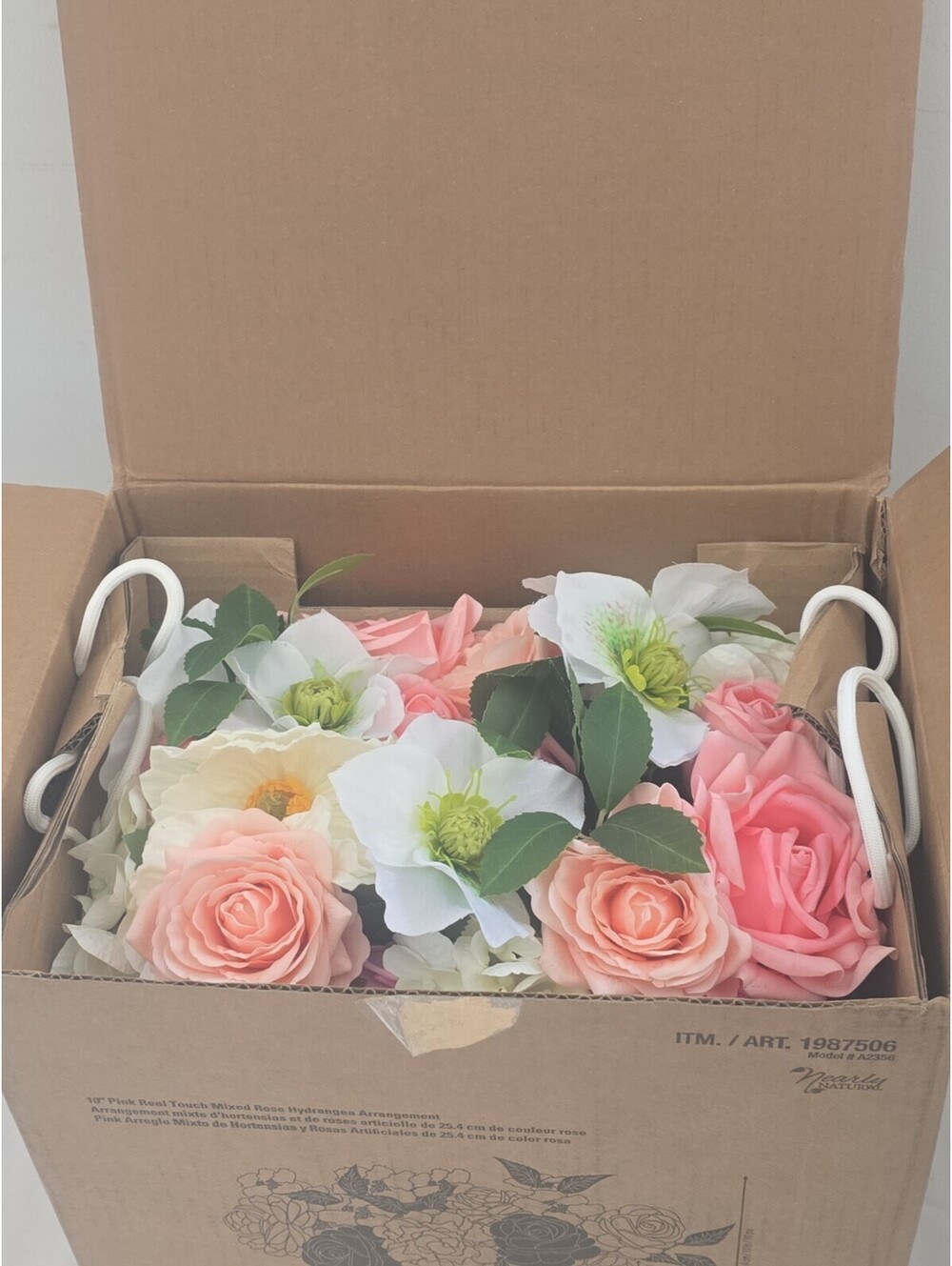 Nearly Natural 18 Inch White Real Touch Mixed Rose hydrangea￼ Arrangement